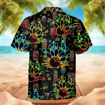 Neon Bowling Hawaiian Shirt: Retro Cocktail Party Shirt