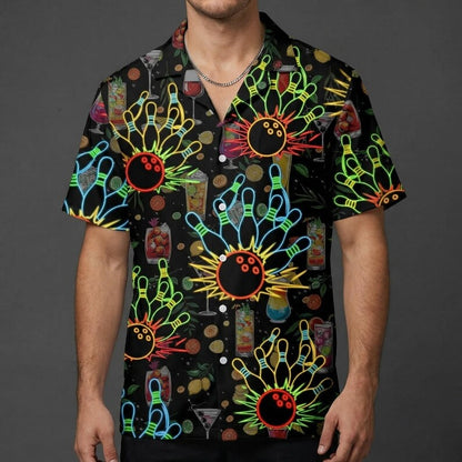 Neon Bowling Hawaiian Shirt: Retro Cocktail Party Shirt