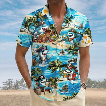 Shark Pirate Button Shirt, Pirates Of Caribbean Shirt, Shark Dad Shirt