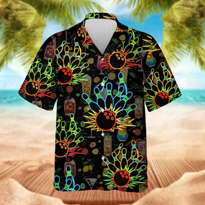 Neon Bowling Hawaiian Shirt: Retro Cocktail Party Shirt