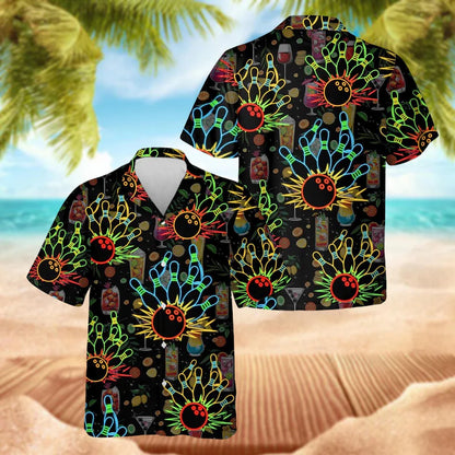 Neon Bowling Hawaiian Shirt: Retro Cocktail Party Shirt
