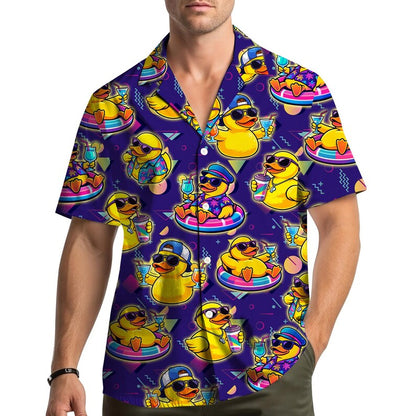 Retro Rubber Duck Hawaiian Shirt, Funny 90s Memphis Style Duckie Aloha Shirt