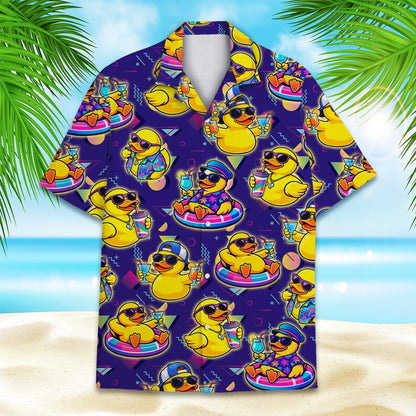 Retro Rubber Duck Hawaiian Shirt, Funny 90s Memphis Style Duckie Aloha Shirt