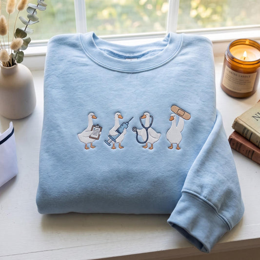 Embroidered Medical Duck Sweatshirt, Nurse Duck Crewneck, Funny Healthcare Gift