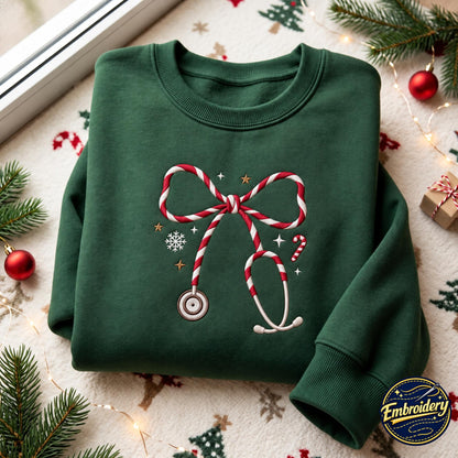 Nurse Stethoscope Bow Embroidered Sweatshirt