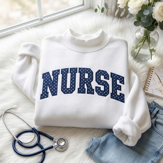 Nurse Polka Dot Applique Mockneck Sweatshirt