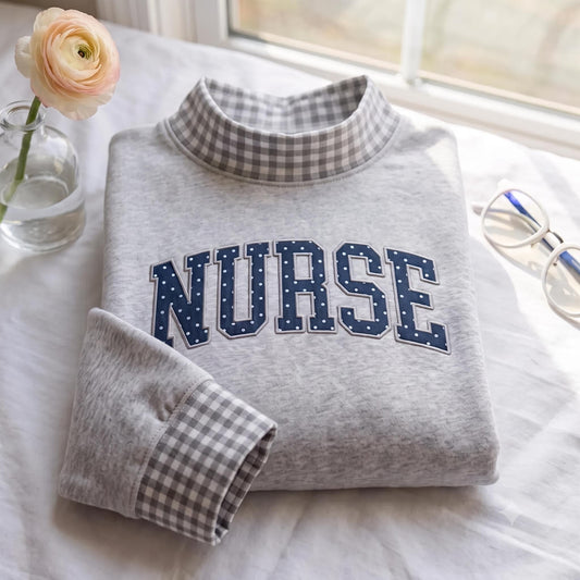 Embroidered Nurse Polka Dot Mockneck Sweatshirt