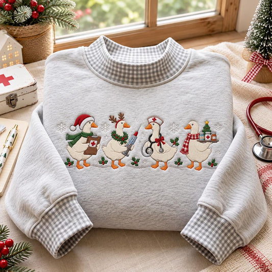Christmas Medical Duck Gingham Mock Neck Sweatshirt