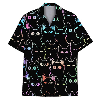 neon Black cat Hawaiian Shirt
