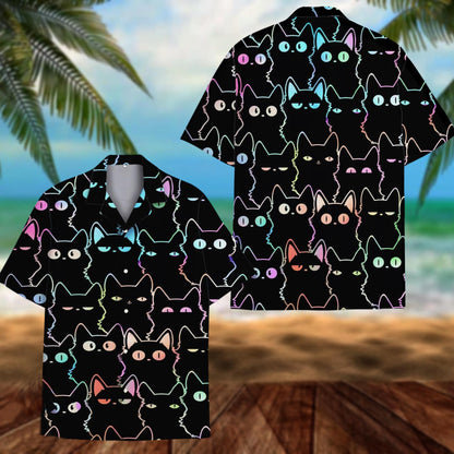 neon Black cat Hawaiian Shirt