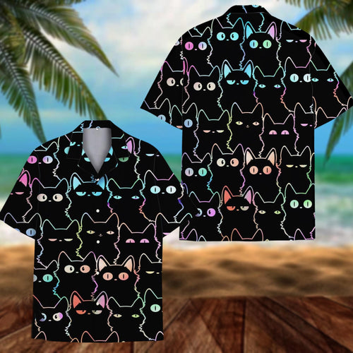 neon Black cat Hawaiian Shirt