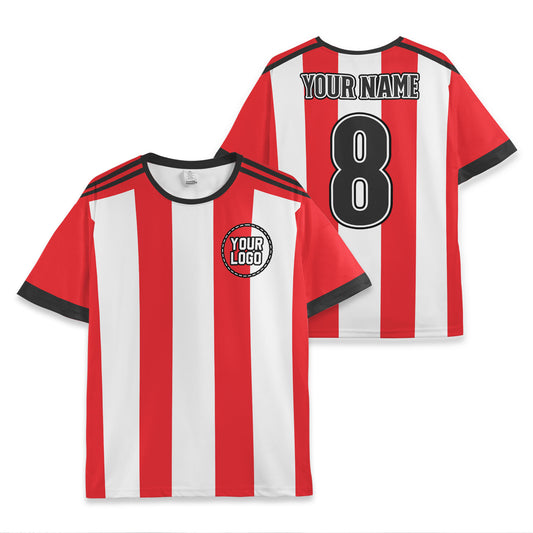 Custom Team Red and White Bold Stripe Soccer Jersey
