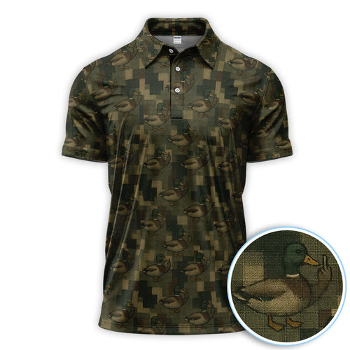 Mallard Duck Camo Polos For Men, Waterfowl Pattern Shirt