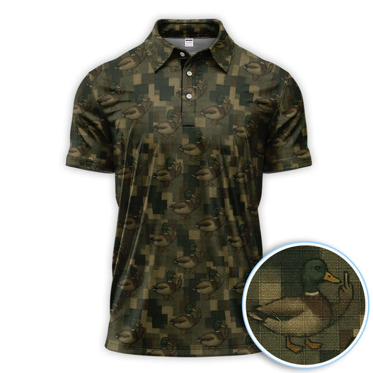 Mallard Duck Camo Polos For Men, Waterfowl Pattern Shirt