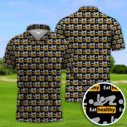 Eat Healthy Pattern Golf Polos