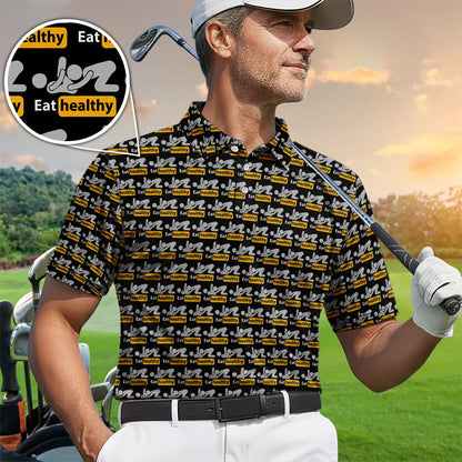 Eat Healthy Pattern Golf Polos