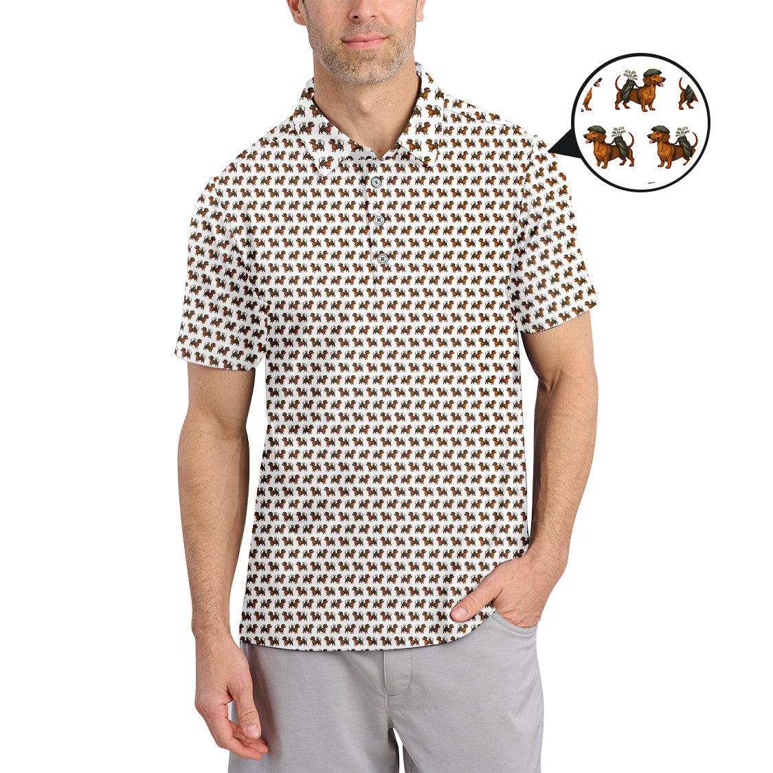 Dachshund Pattern Golf Polos