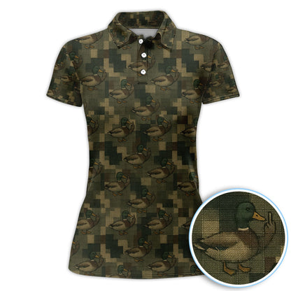 Mallard Duck Camo Polos For Men, Waterfowl Pattern Shirt
