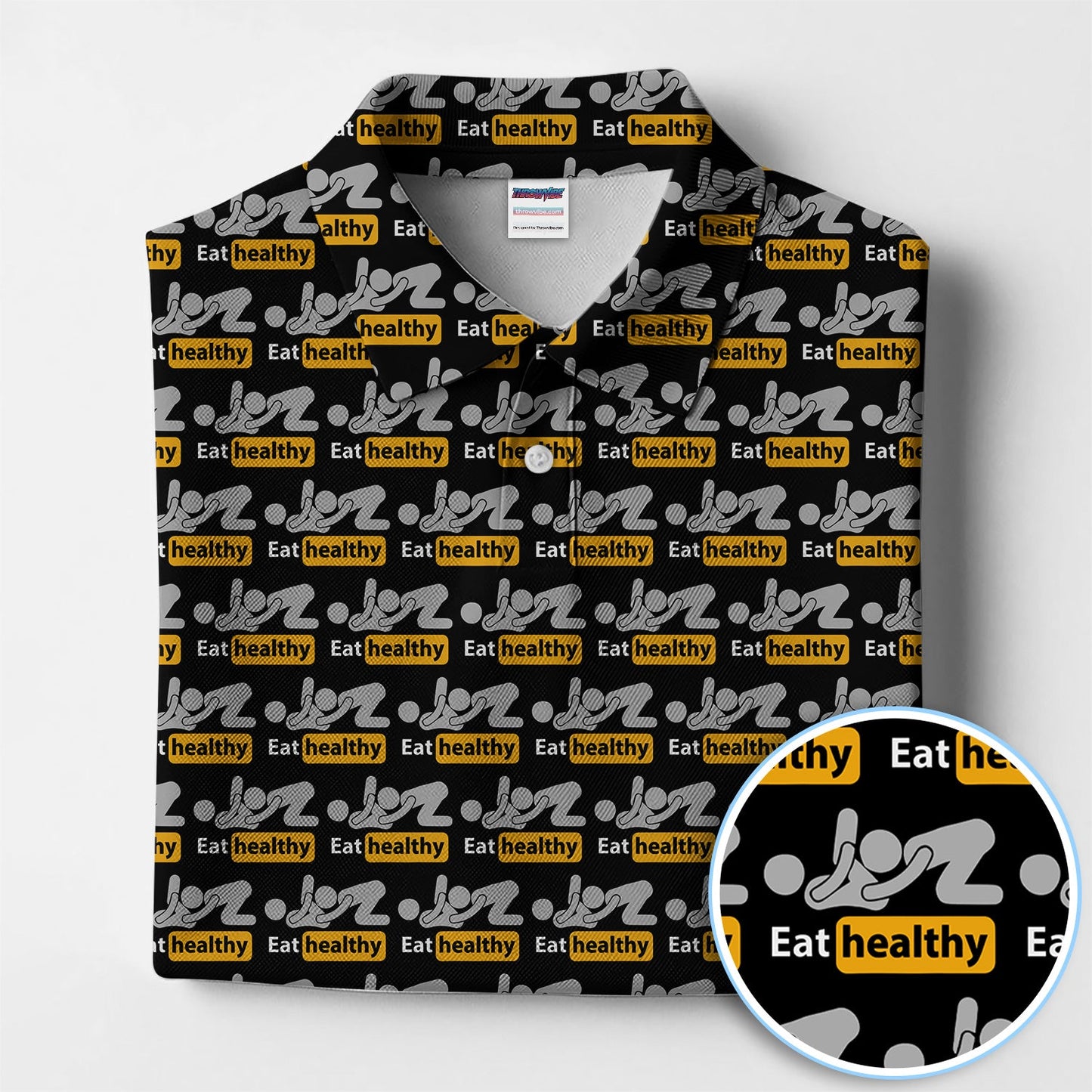 Eat Healthy Pattern Golf Polos