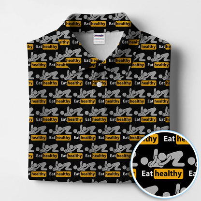 Eat Healthy Pattern Golf Polos