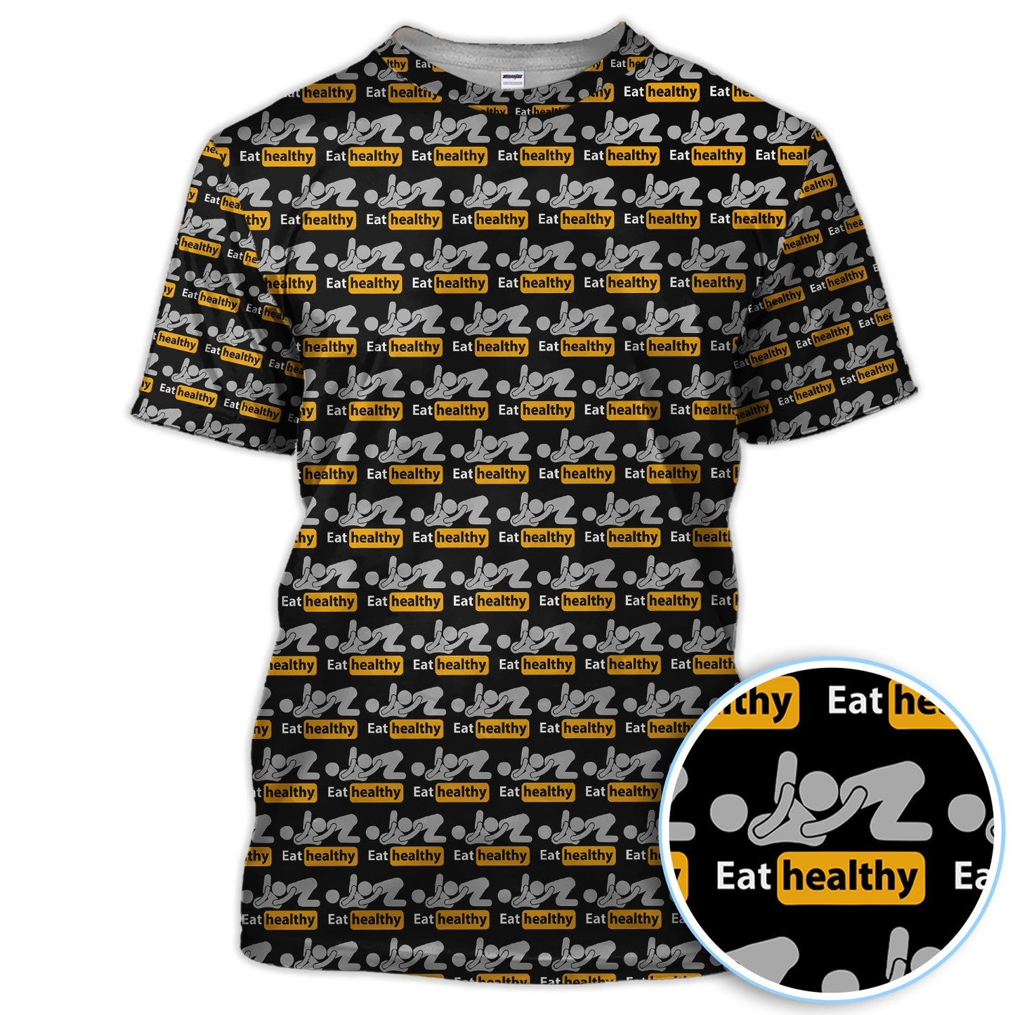 Eat Healthy Pattern Golf Polos