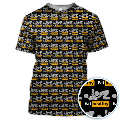 Eat Healthy Pattern Golf Polos