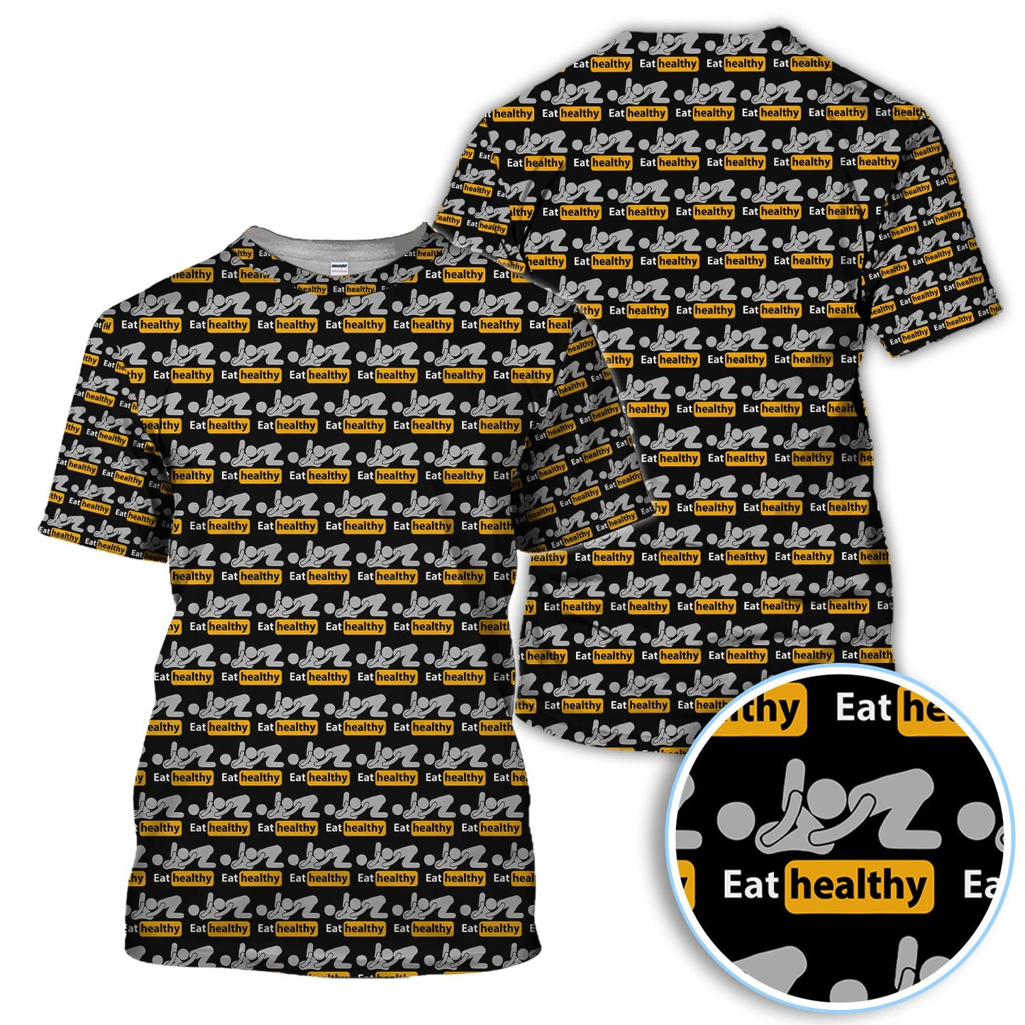 Eat Healthy Pattern Golf Polos