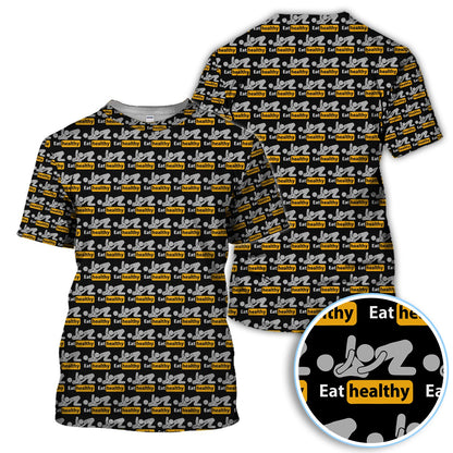 Eat Healthy Pattern Golf Polos