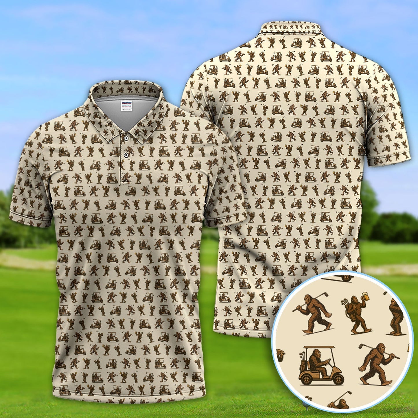 Crazy Golf Pattern Shirt, Bigfoot Golf Polo Shirt