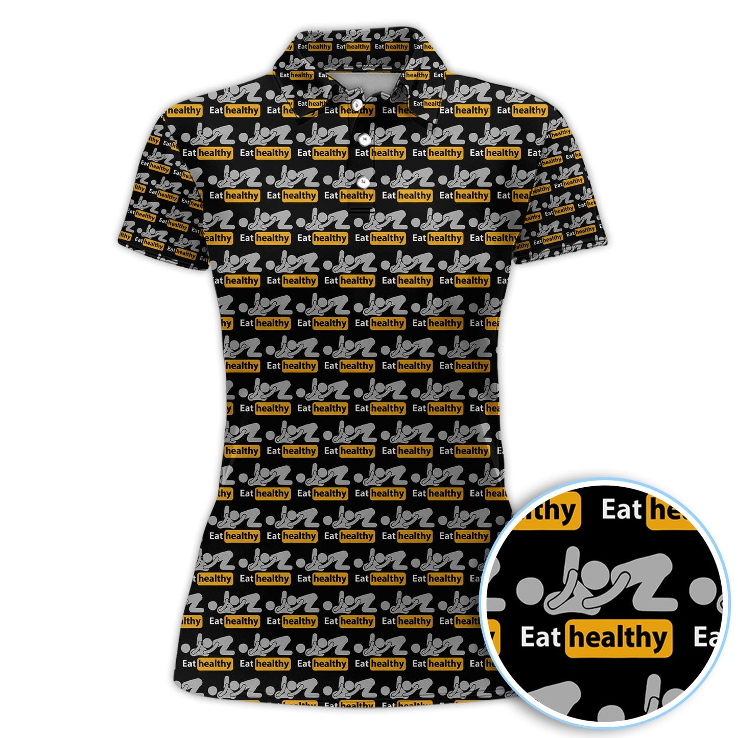 Eat Healthy Pattern Golf Polos
