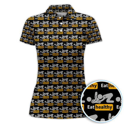 Eat Healthy Pattern Golf Polos