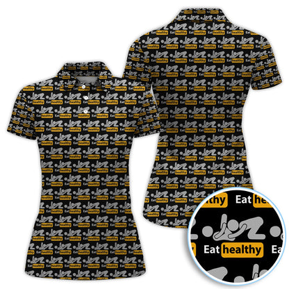 Eat Healthy Pattern Golf Polos