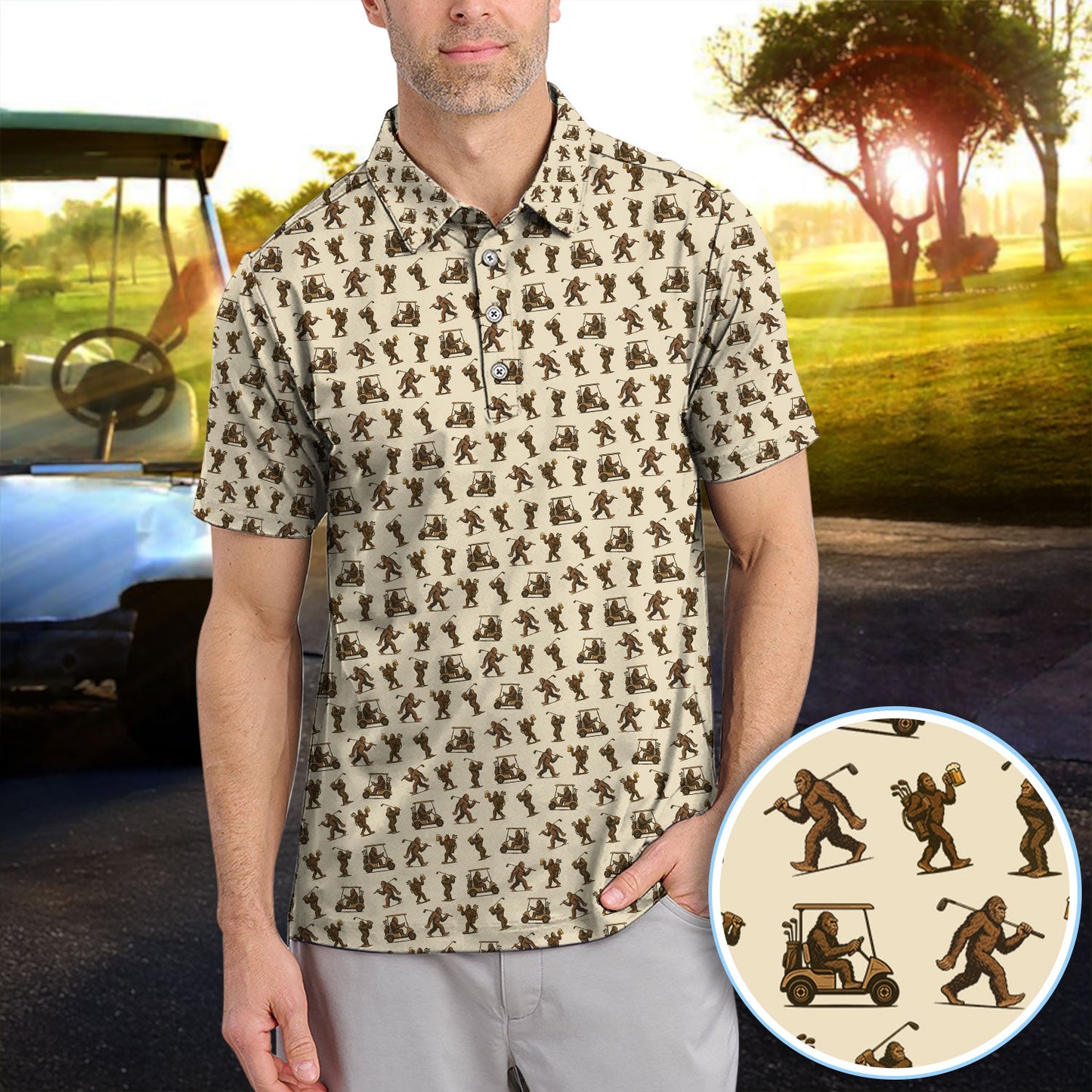 Crazy Golf Pattern Shirt, Bigfoot Golf Polo Shirt