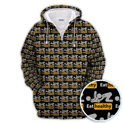 Eat Healthy Pattern Golf Polos