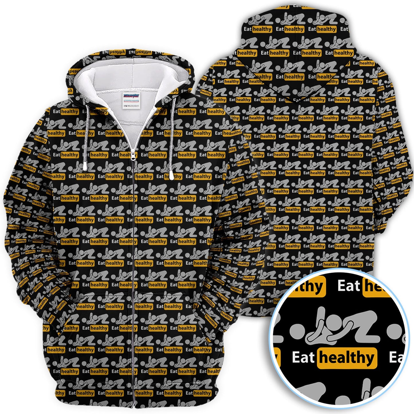 Eat Healthy Pattern Golf Polos