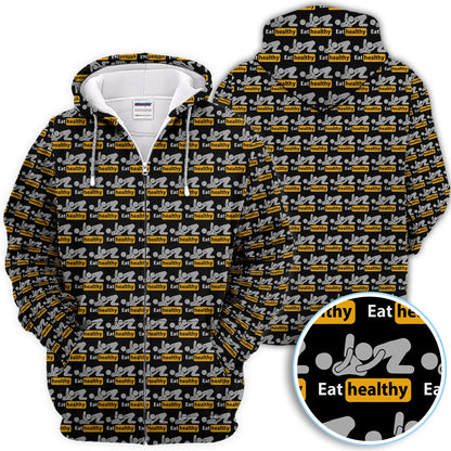 Eat Healthy Pattern Golf Polos