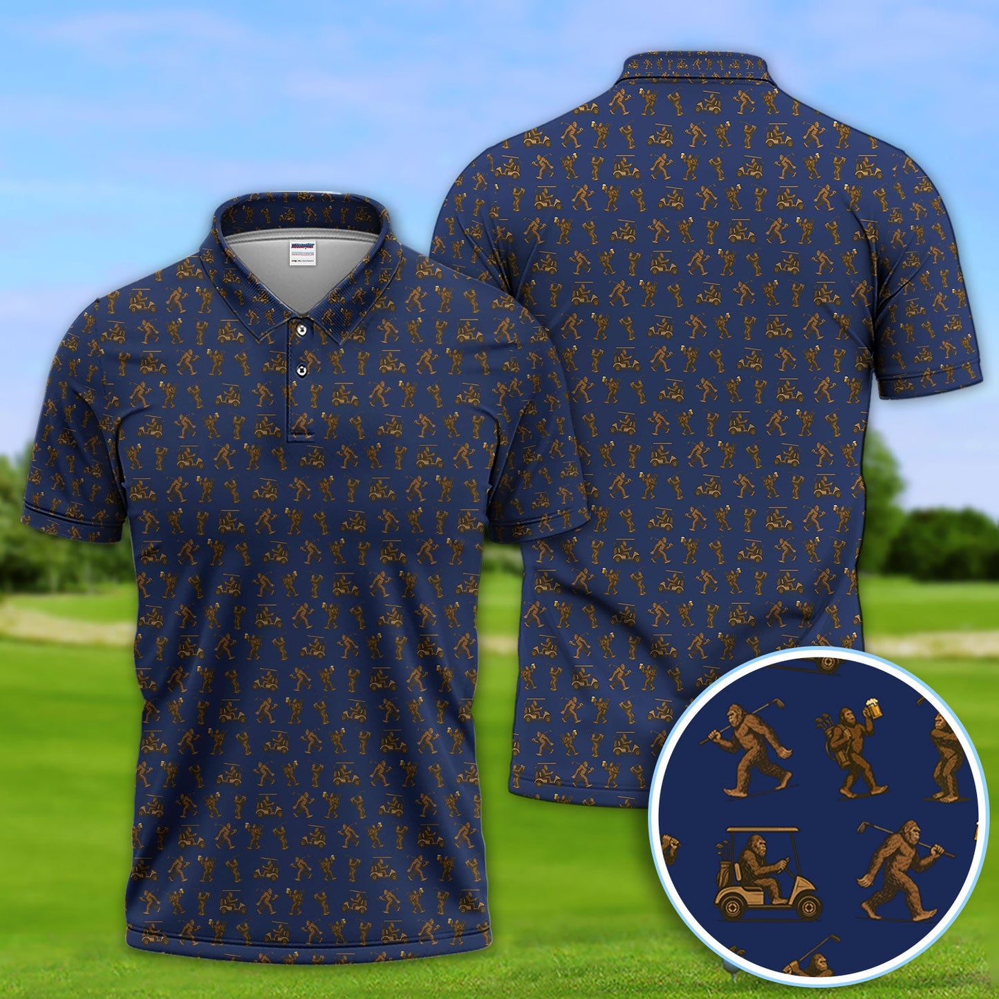 Crazy Golf Pattern Shirt, Bigfoot Golf Polo Shirt