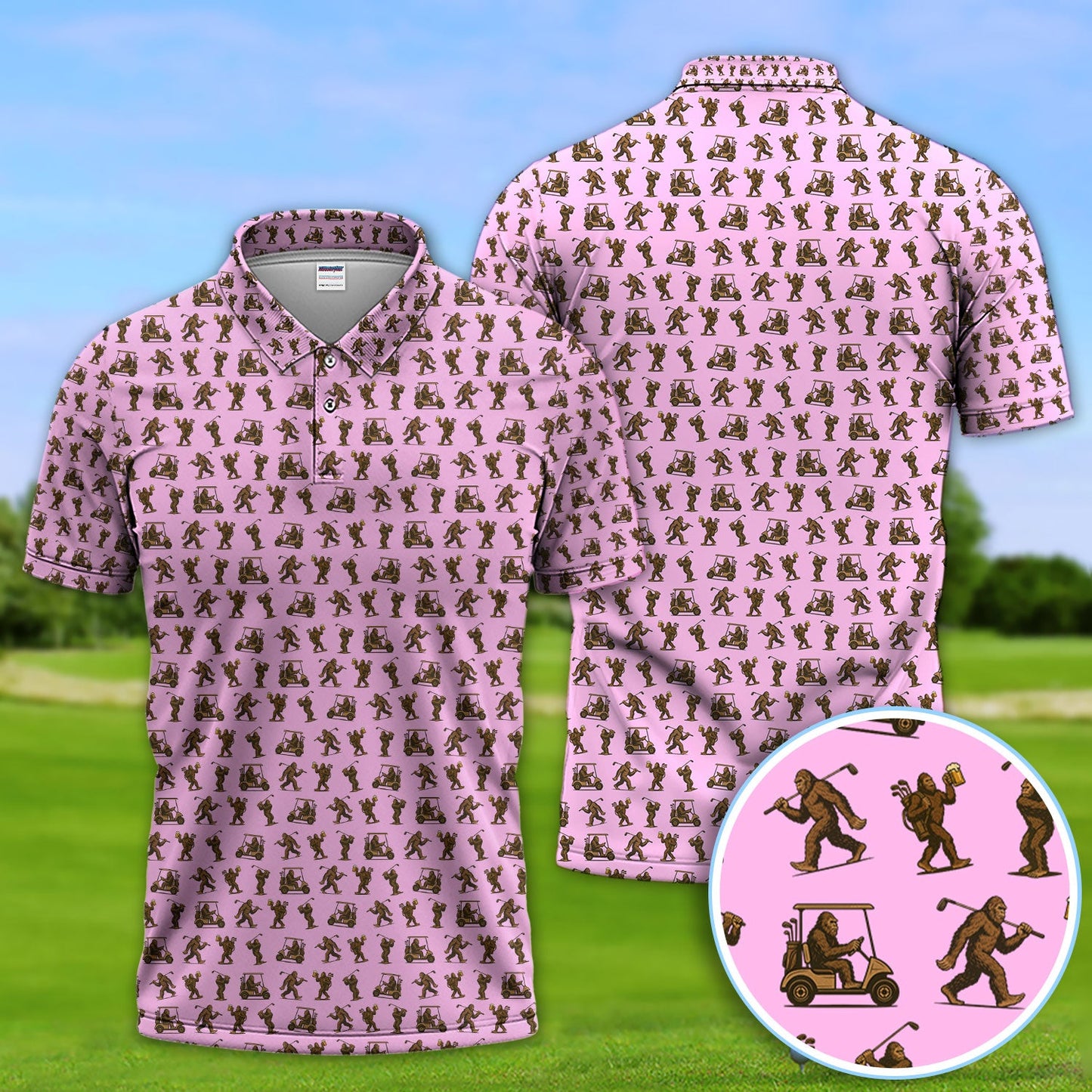 Crazy Golf Pattern Shirt, Bigfoot Golf Polo Shirt