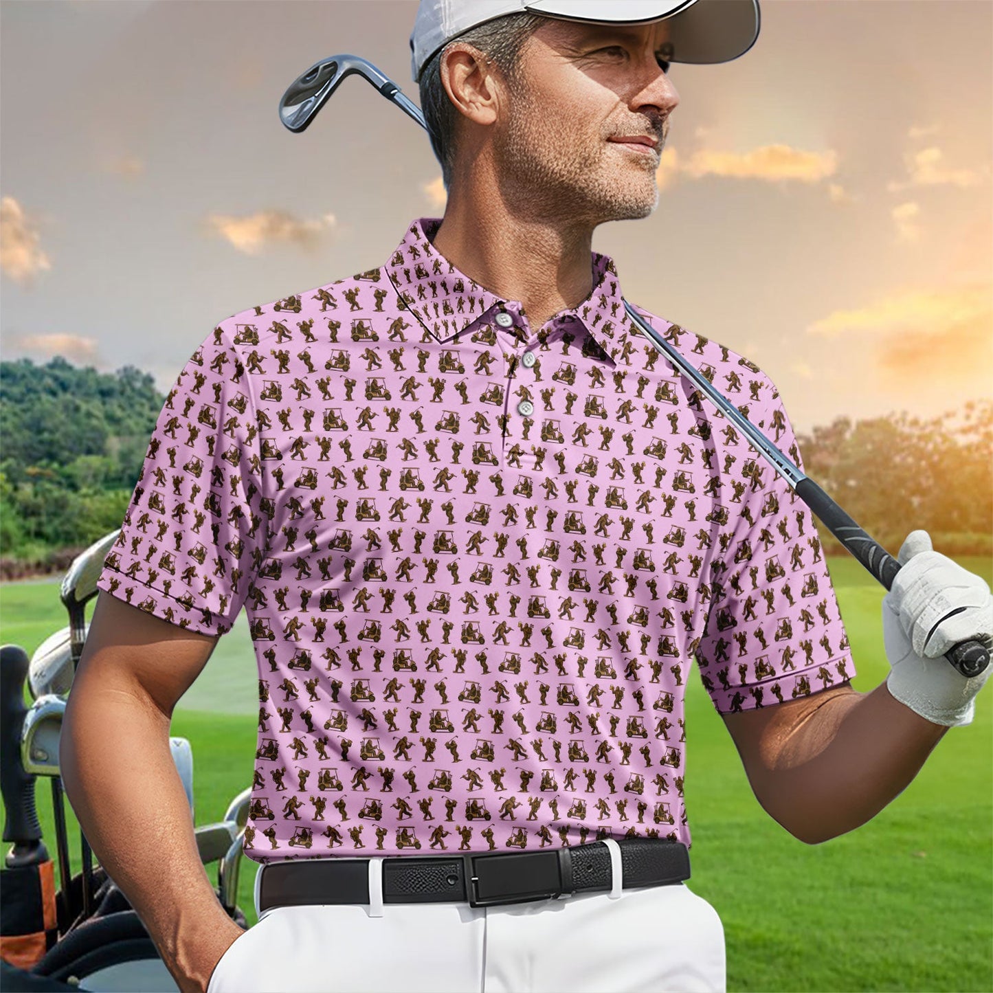 Crazy Golf Pattern Shirt, Bigfoot Golf Polo Shirt