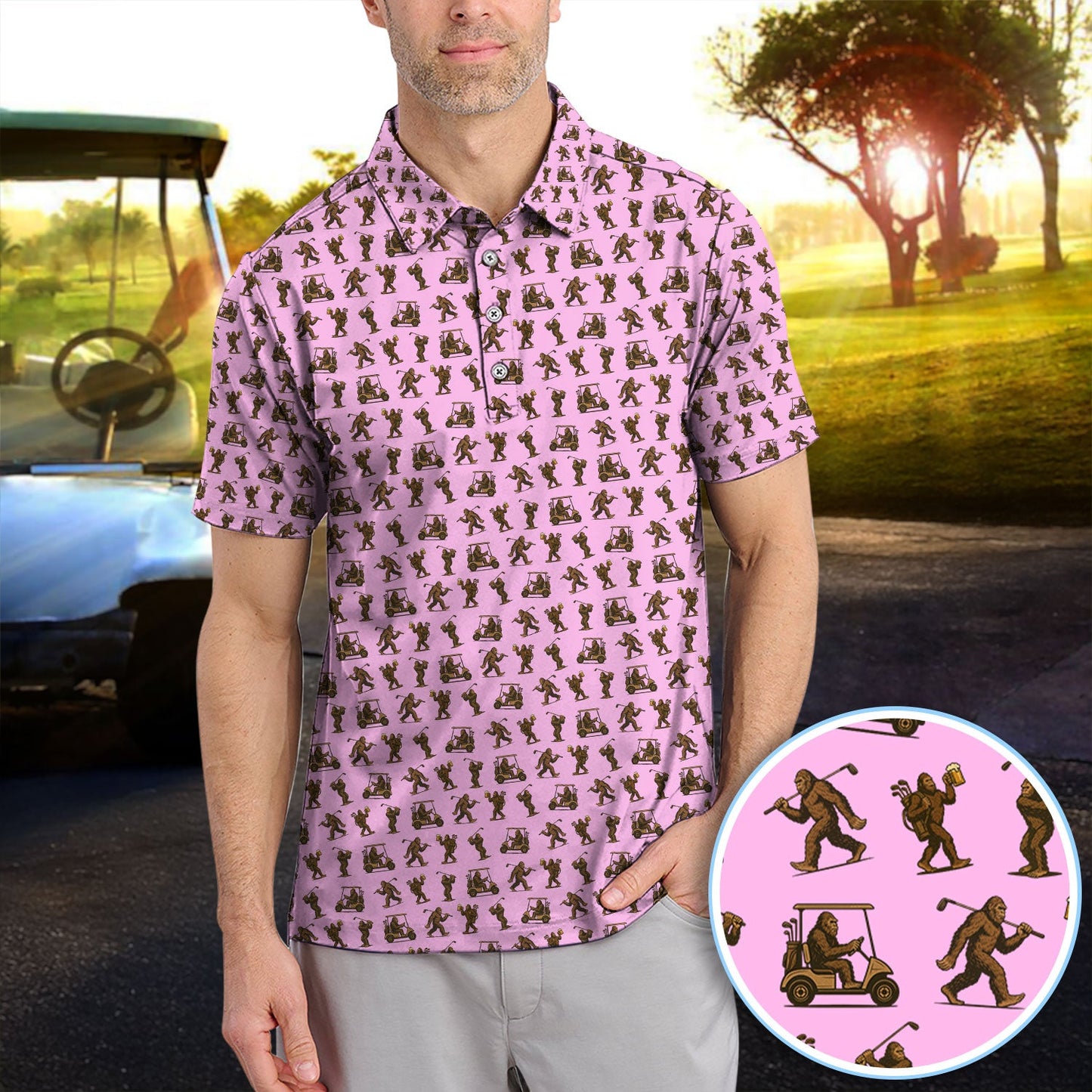 Crazy Golf Pattern Shirt, Bigfoot Golf Polo Shirt