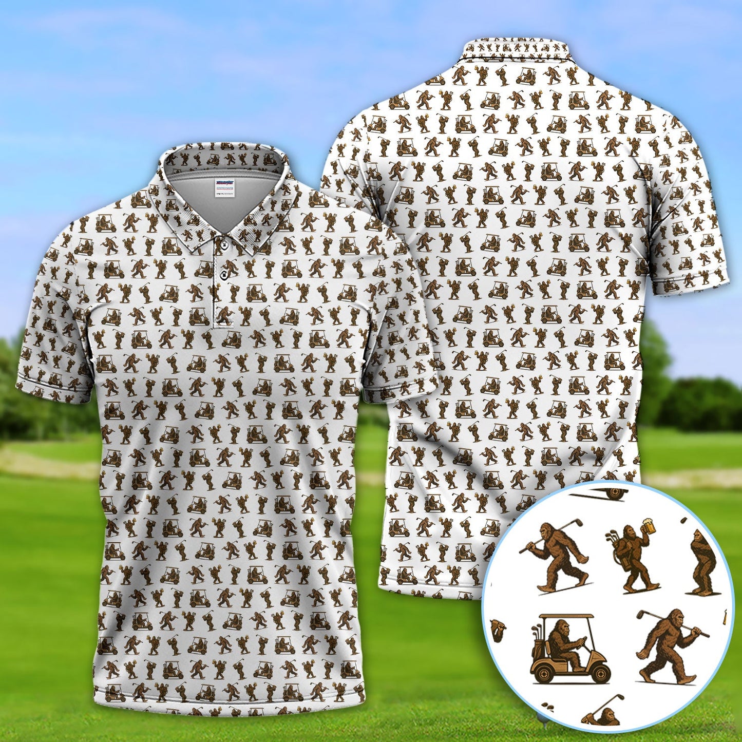 Crazy Golf Pattern Shirt, Bigfoot Golf Polo Shirt