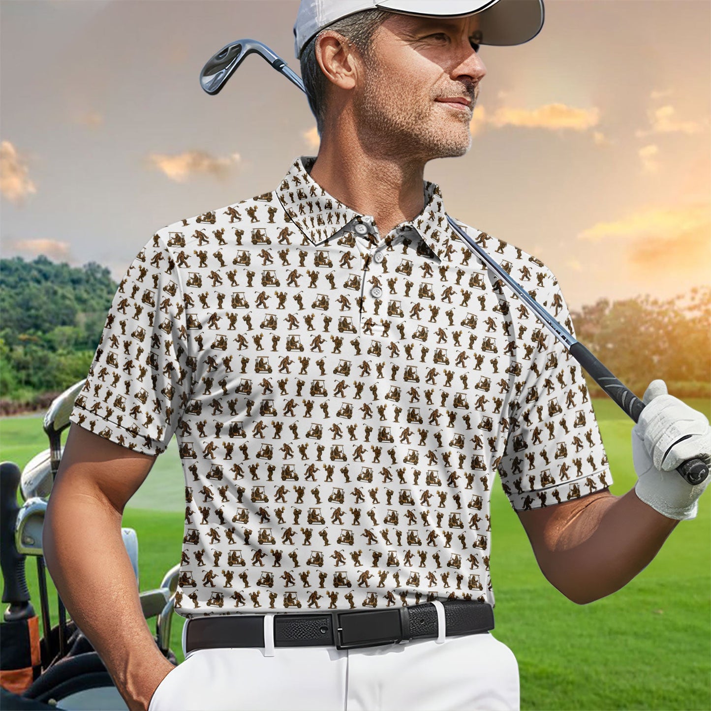 Crazy Golf Pattern Shirt, Bigfoot Golf Polo Shirt