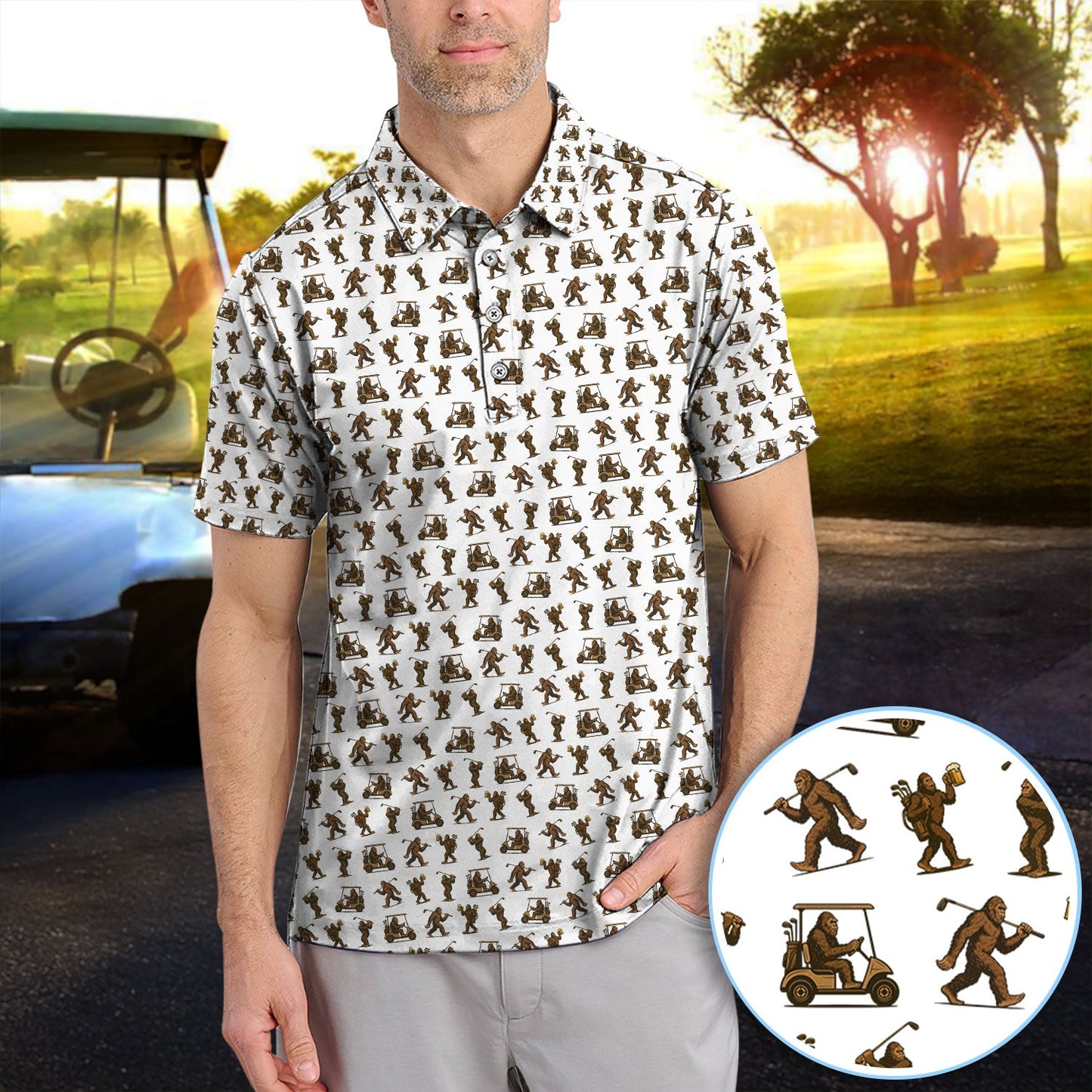 Crazy Golf Pattern Shirt, Bigfoot Golf Polo Shirt