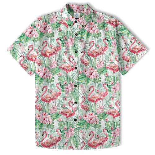 Floral Flamingo Hawaii Pattern Shirt, Hibiscus Hawaiian Shirt