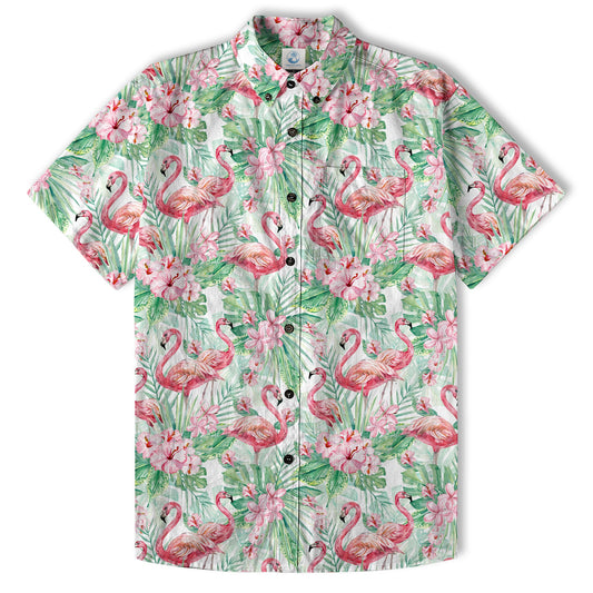 Floral Flamingo Hawaii Pattern Shirt, Hibiscus Hawaiian Shirt