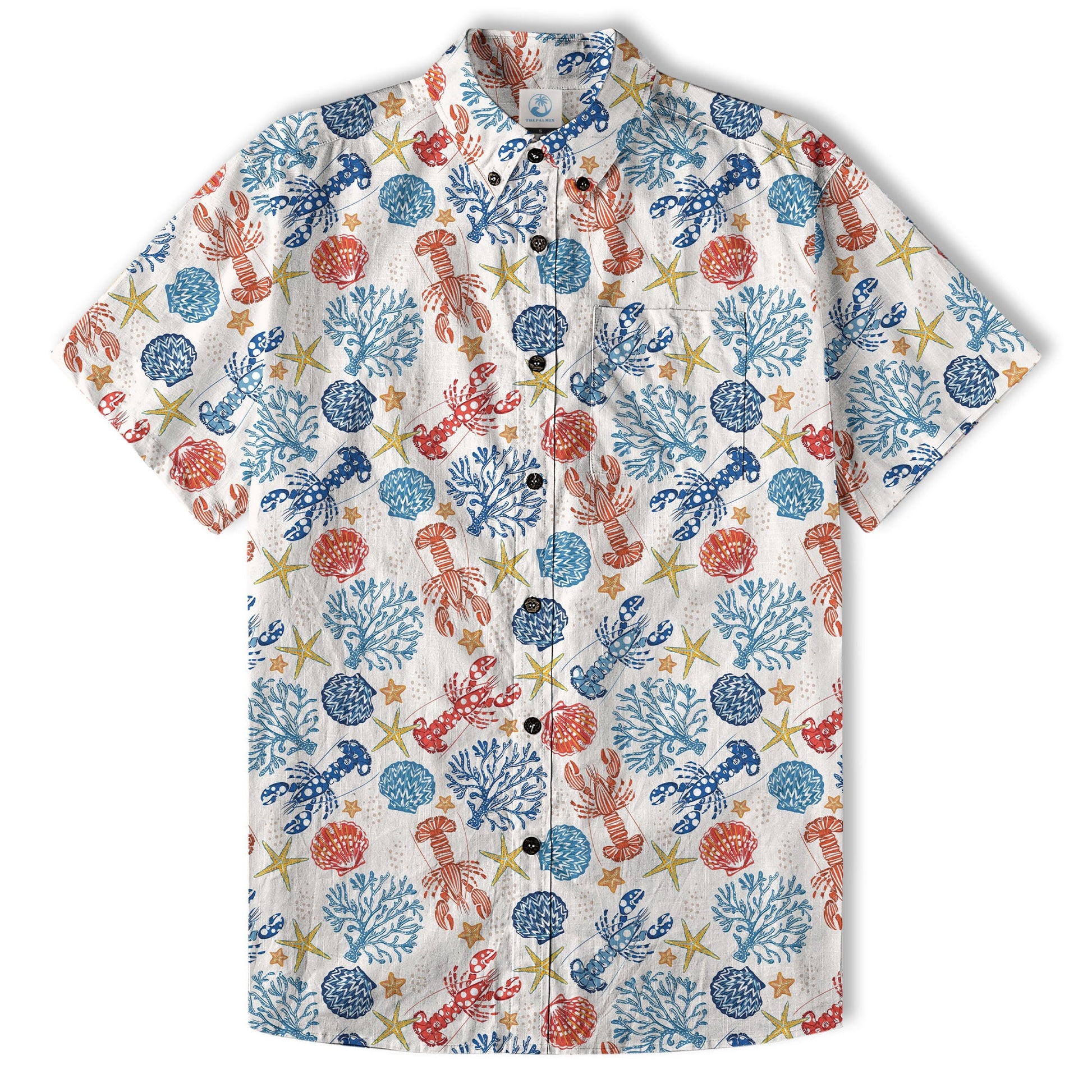 Ocean Animals Hawaiian Button Up Shirt, Optopus Summer Beach Shirt