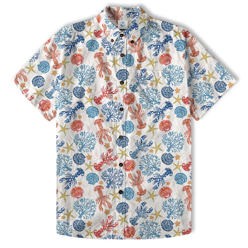 Ocean Animals Hawaiian Button Up Shirt, Optopus Summer Beach Shirt