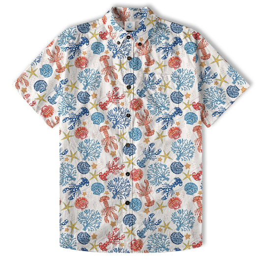 Ocean Animals Hawaiian Button Up Shirt, Optopus Summer Beach Shirt