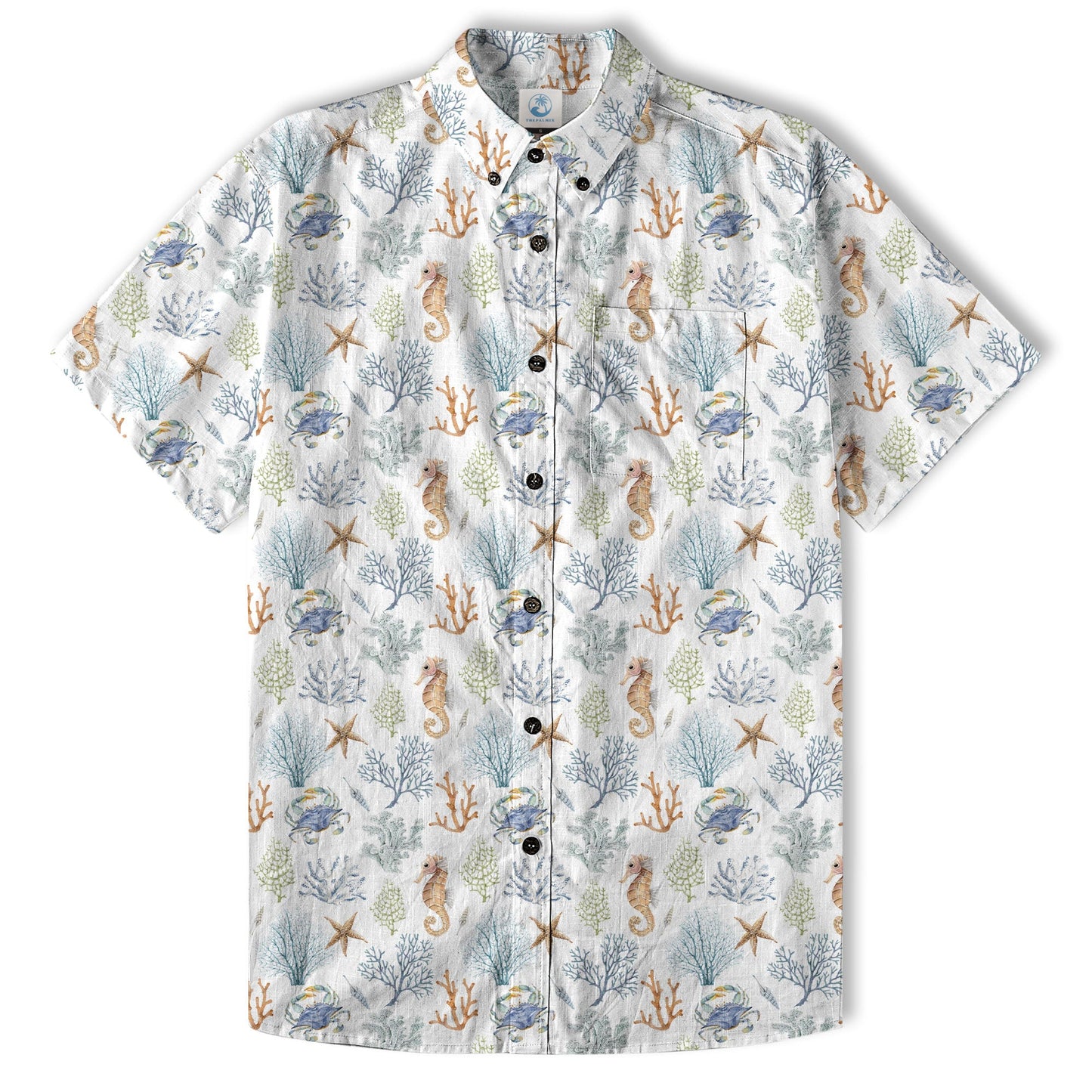 Ocean Animals Hawaiian Button Up Shirt, Optopus Summer Beach Shirt