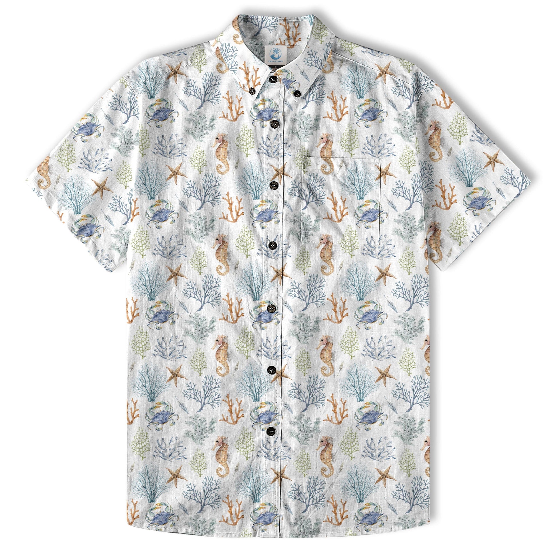 Ocean Animals Hawaiian Button Up Shirt, Optopus Summer Beach Shirt